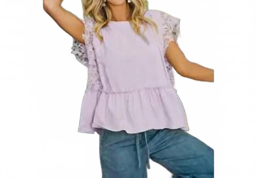 NEW BIBI solid jersey tiered top with lace in lilac